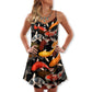 Koi Fish Minimal Style V-Neck Sleeveless Cami Dress For Summer Vacations Festivals And Casual Everyday Wear