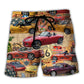 Vintage Road Route Car Style Beach Shorts For Weekend Getaways And Travel