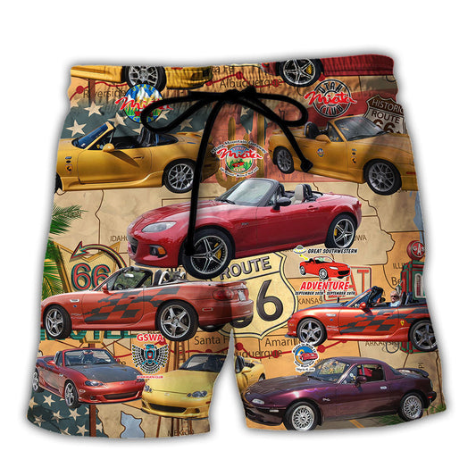 Vintage Car Road Trip Beach Shorts For Holiday Cruises And Everyday Comfort