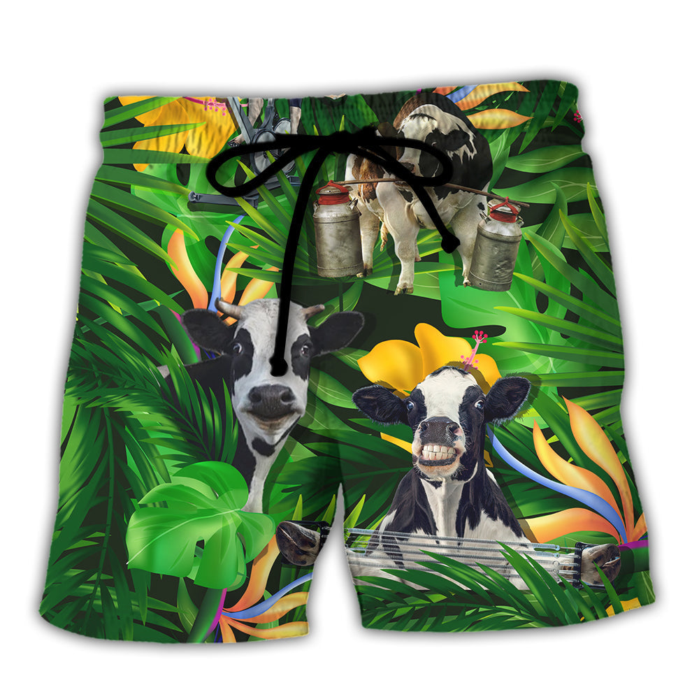 Cow Dancing Playful Tropical Style Beach Shorts For Tropical Vacation Wear