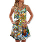 Hippie Funny Animals Beach Love V-Neck Sleeveless Cami Dress For Festivals Travel And Relaxed Casual Summer Wear