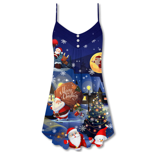 Christmas Love Santa And Gifts V-Neck Sleeveless Cami Dress For Festive Events And Casual Summer Styling