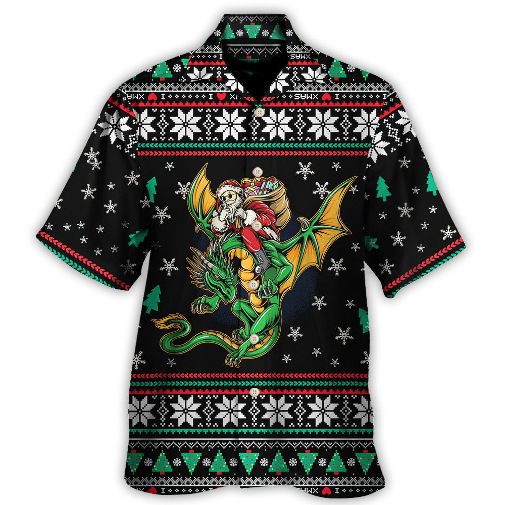 Dragon Christmas Santa Fantasy Hawaiian Shirt Design View For Resort Travel And Thoughtful Gifting