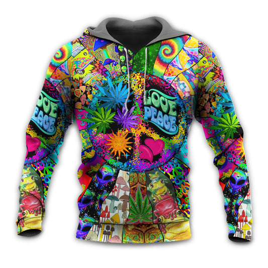 Hippie Alien Frog Peace Love Hoodie For Relaxed Streetwear Outdoor Gatherings And Travel
