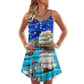 Sailing Love Ocean Sky Christmas V-Neck Sleeveless Cami Dress For Summer Events And Comfortable Everyday Style