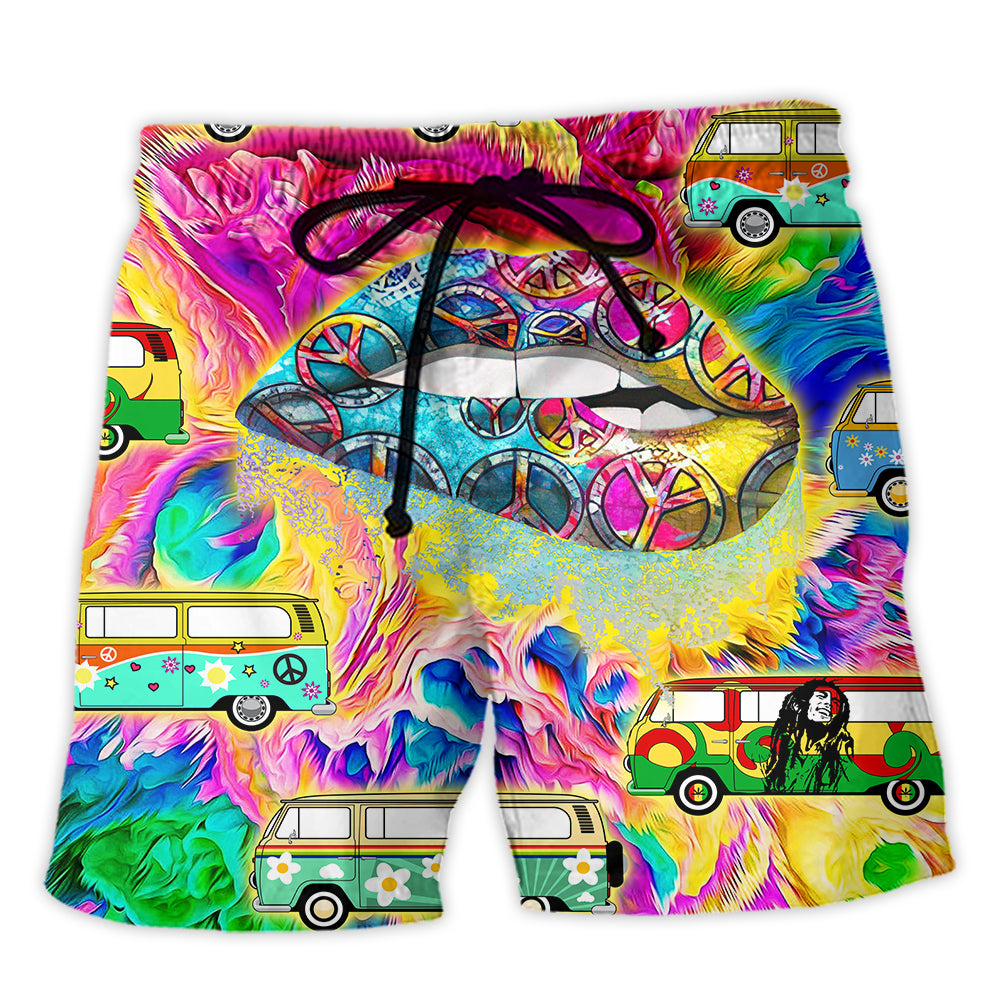 Hippie Humor Attitude Quote Beach Shorts Design Detail For Resort And Beach Day Style