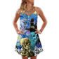 Halloween Skull Smoke Starry Night V-Neck Sleeveless Cami Dress For Summer Events And Comfortable Everyday Style