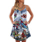 Christmas Santa Skateboarding Snow V-Neck Sleeveless Cami Dress For Festive Events And Casual Summer Styling