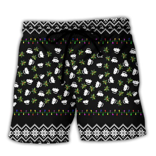 Black Cat Wrecks Tree Dog Blame Christmas Beach Shorts For Holiday Beach Days