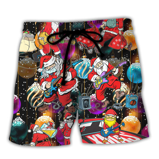 Christmas Guitar Music Santa Beach Shorts For Holiday Cruises And Easy Warm Weather Wear