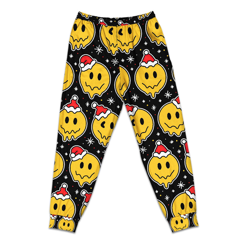 Smiling Face With Santa Hat Christmas Short Sleeve Pajamas Set For Holiday Bedtime And Cozy Home Wear