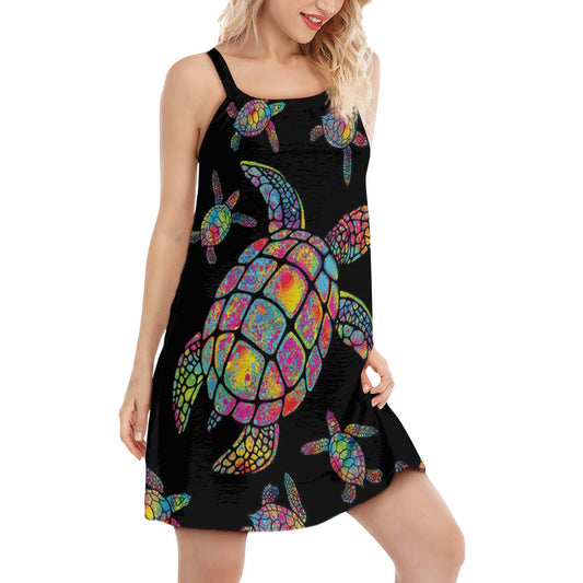 Hippie Turtle Ocean Love – Women's Summer Sleeveless V-Neck Camisole Dress