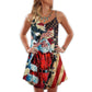 Christmas Patriotic Santa Flag Theme V-Neck Sleeveless Cami Dress For Vacations And Casual Warm Weather Wear