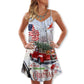 Christmas Hearts Home Red Truck Cardinal V-Neck Sleeveless Cami Dress For Vacations And Casual Warm Weather Wear