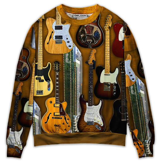 Vintage Guitar Sweater For Rehearsals Weekend Outings And Expressive Casual Styling