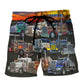 Monster Truck Sunset Road Beach Shorts For Summer Vacation And Coastal Travel