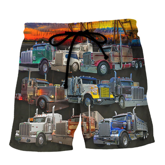 Sunset Truck Monster Beach Shorts For Poolside Relaxation And Weekend Casual Style