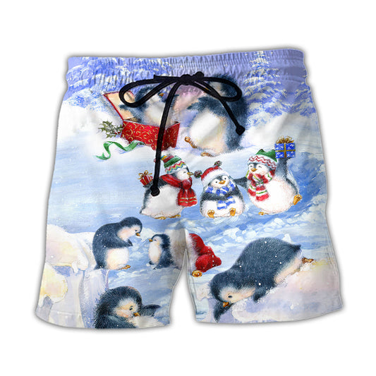 Christmas Penguin Beach Shorts For Oceanfront Escapes And Relaxed Casual Wear