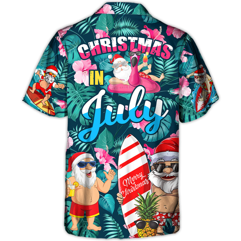 Tropical Christmas July Santa Hawaiian Shirt For Christmas Gatherings, Resort Trips, And Cheerful Seasonal Style