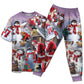 Santa Building A Snowman Gift Short Sleeve Pajamas Set For Festive Sleepovers And Family Photos