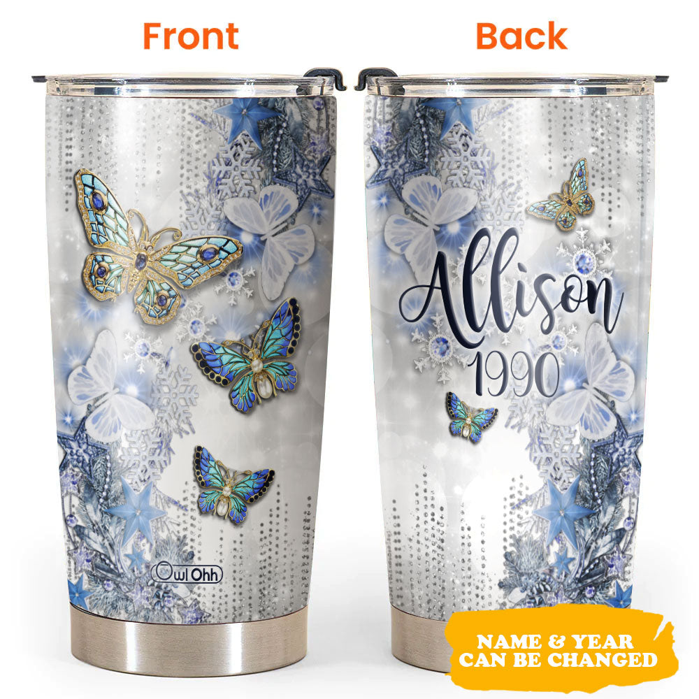 Butterfly Family Jewelry Golden Personalized 20 Oz Tumbler For Coffee Travel And Daily Drinks