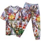 Santa And Christmas Gnomes Short Sleeve Pajamas Set For Holiday Bedtime And Cozy Home Wear