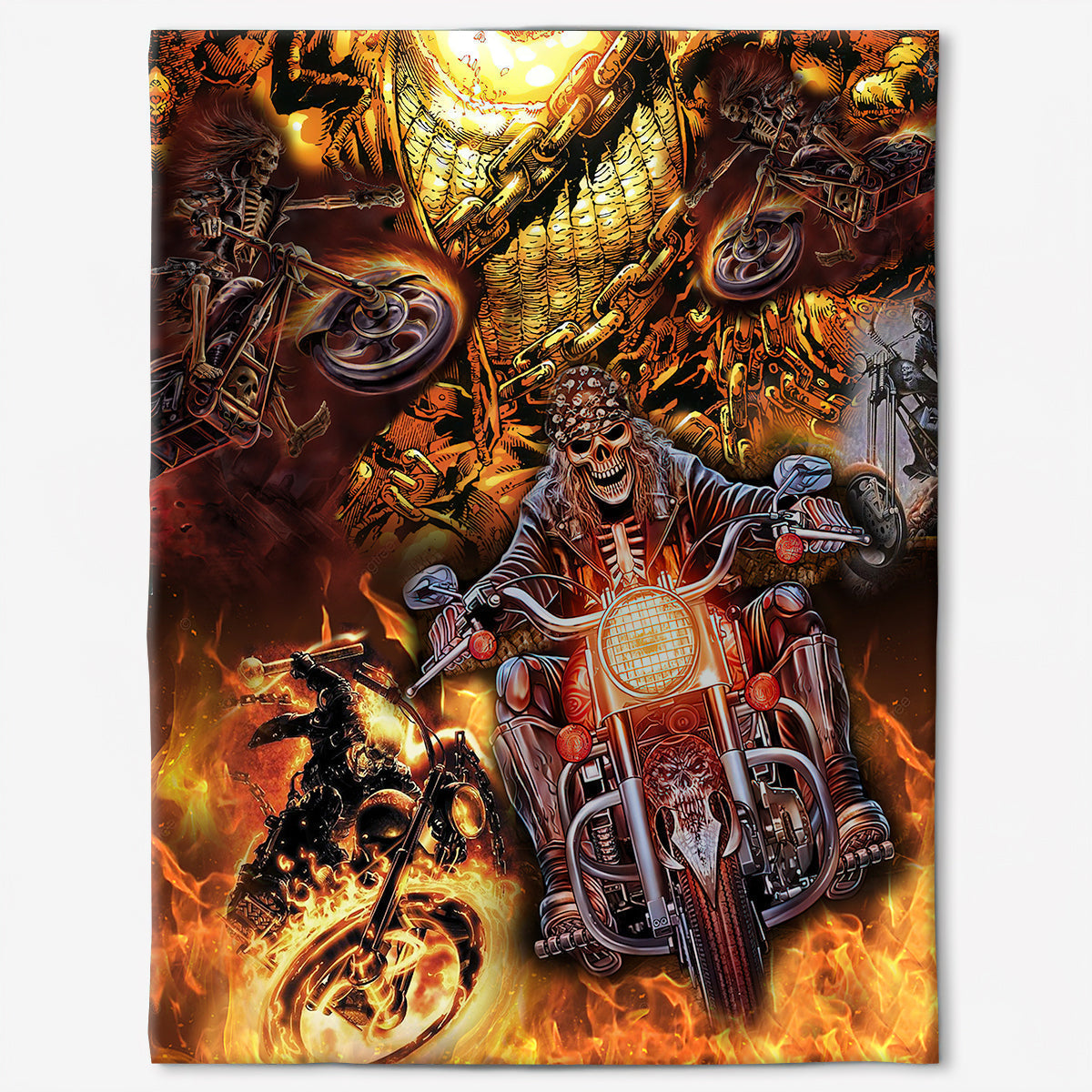 Skull Motorcycle Racing Fast Fire Flannel Blanket For Cozy Bedroom Sofa Decor