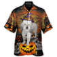 Happy Cute Dog Halloween Pumpkin Hawaiian Shirt Pattern Detail For Summer Holidays And Outdoor Fun