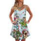 Christmas Dinosaurs Holiday Cheer V-Neck Sleeveless Cami Dress For Festive Events And Casual Summer Styling