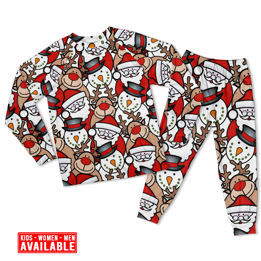 Cute Santa And Holiday Reindeer Long Sleeve Pajamas Set For Festive Sleepovers And Family Photos