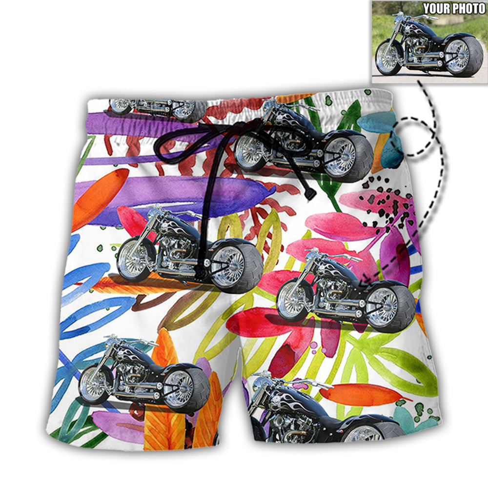 Motorcycle Sweet Cool Style Personalized Photo Beach Shorts Print Detail For Beach Activities And Vacation Wear