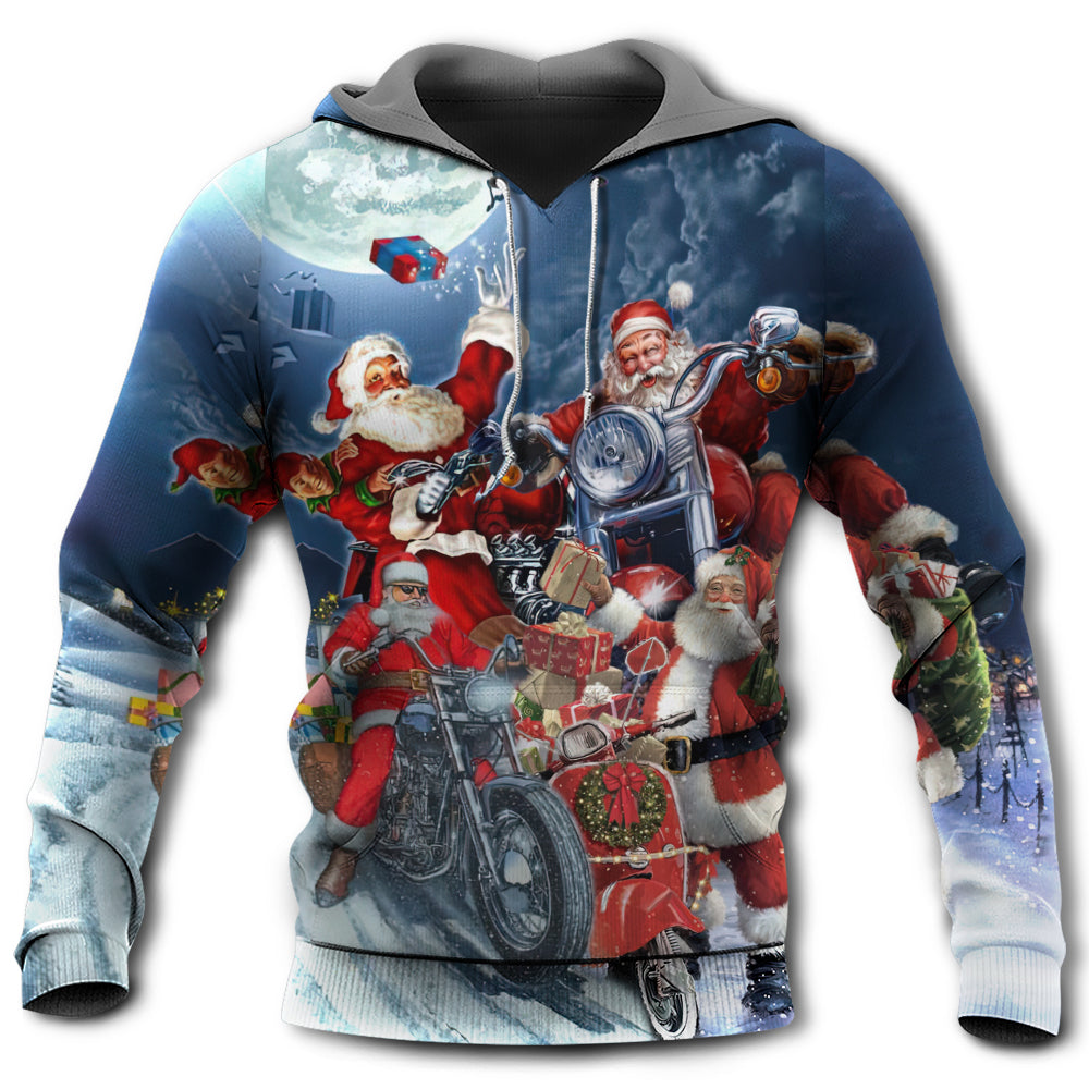 Christmas Santa Motorcycle Ride Hoodie For Festive Days Casual Adventures And Thoughtful Seasonal Gifting