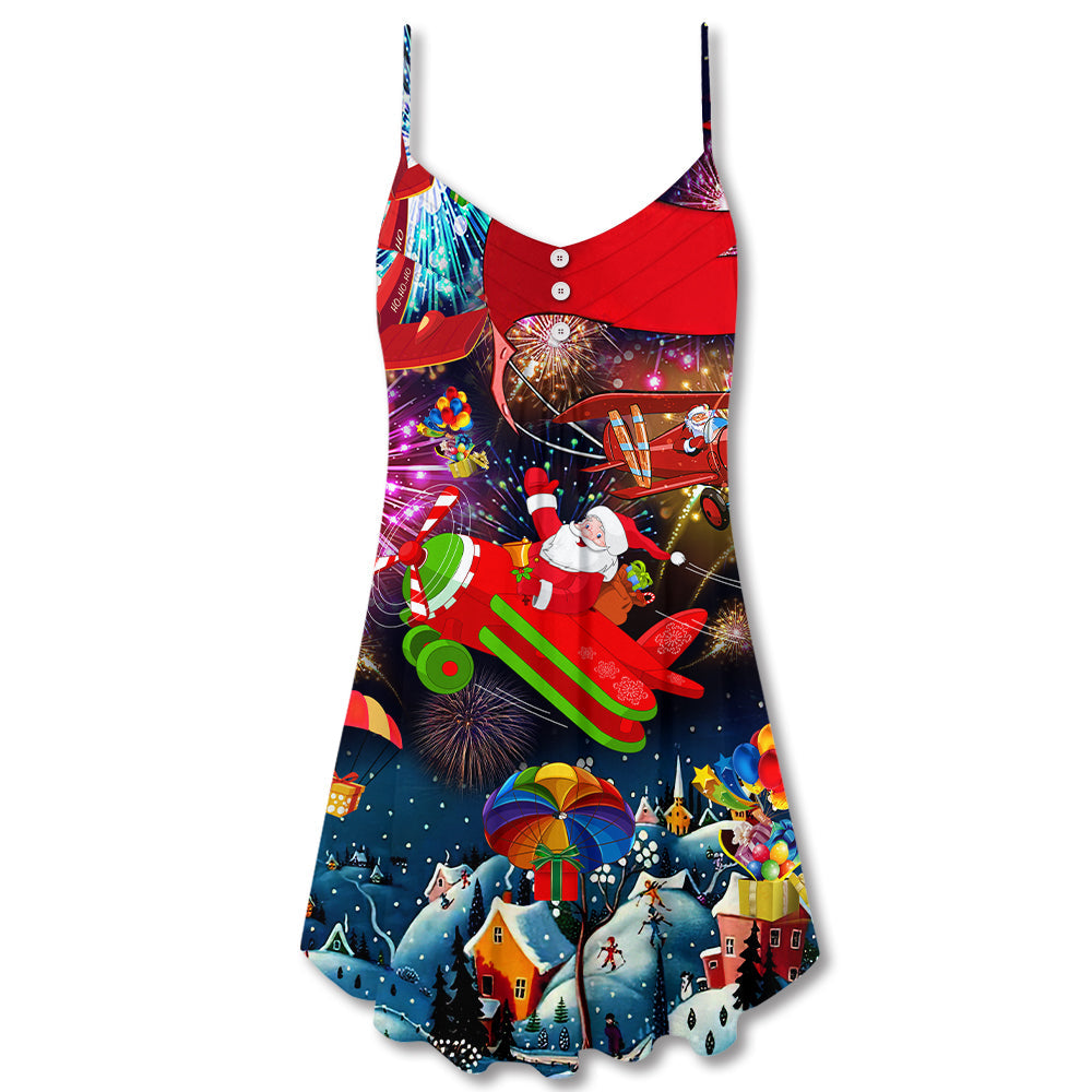 Christmas Spreading Love Santa Theme – Women's Summer Sleeveless V-Neck Camisole Dress