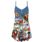 Christmas Say Hi From Santa Sleigh V-Neck Sleeveless Cami Dress For Festive Events And Casual Summer Styling