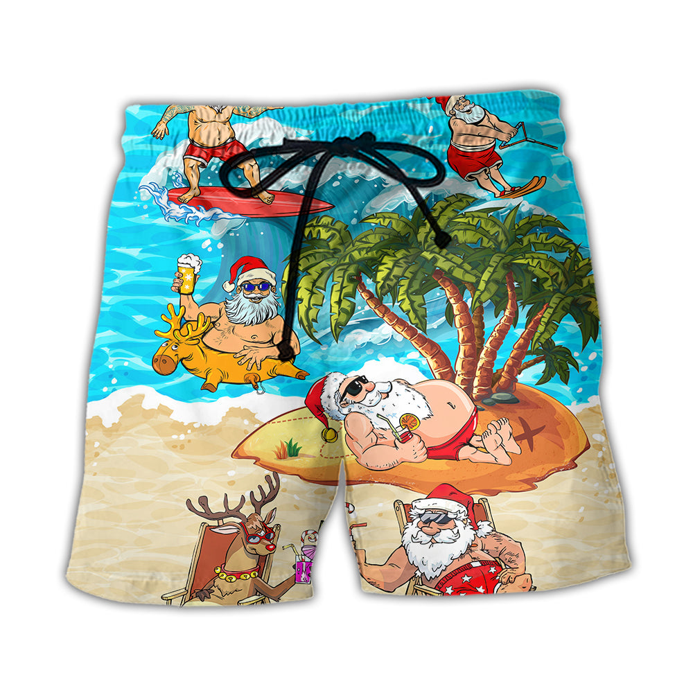 Christmas Santa Chilling Beach Shorts Artwork Detail For Christmas Trips And Gifting