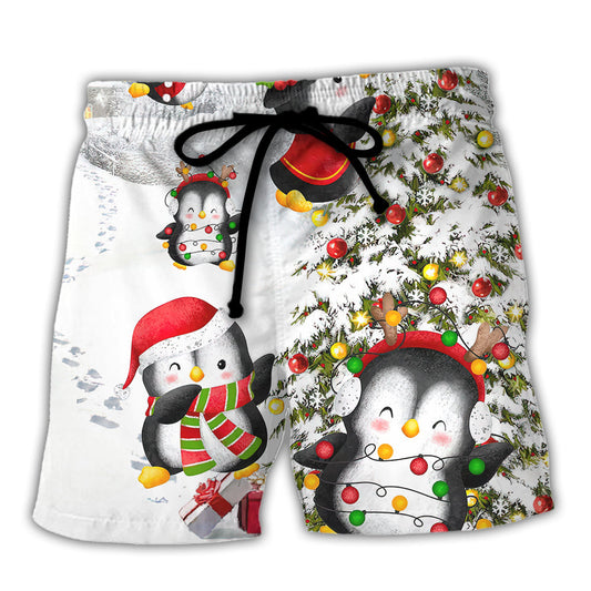 Christmas Penguin Beach Shorts For Casual Day Trips And Leisure And Relaxation