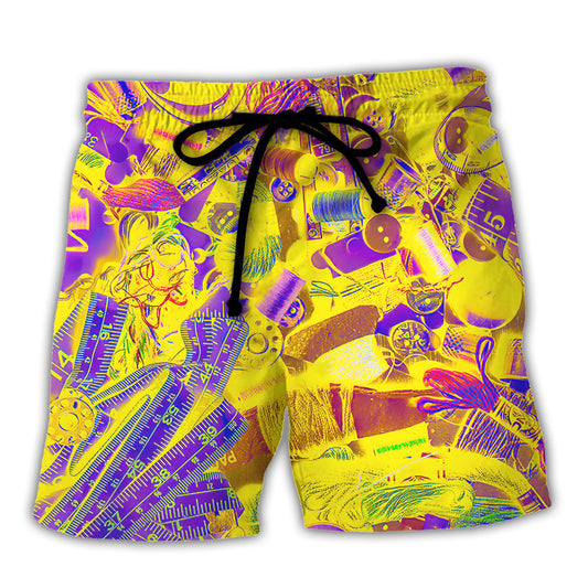 Vintage Retro Yellow Embroidery Beach Shorts For Oceanfront Escapes And Easy Warm Weather Wear