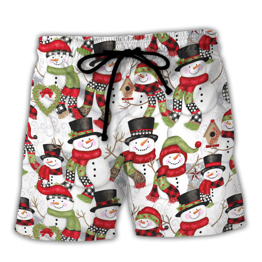 Christmas Snowman Family Spirit Beach Shorts Design Detail For Coastal Escapes And Daily Wear
