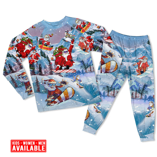 Mountain Snowboarding Christmas Long Sleeve Pajamas Set For Holiday Bedtime And Cozy Home Wear