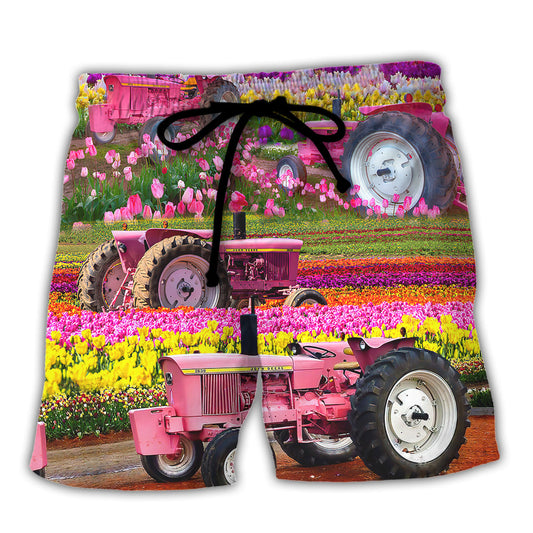Landscape Tractor Beach Shorts For Summer Vacations And Travel Ready Comfort
