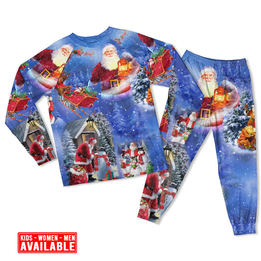 Merry Christmas Santa Holiday Arrival Long Sleeve Pajamas Set For Winter Nights And Thoughtful Gifting