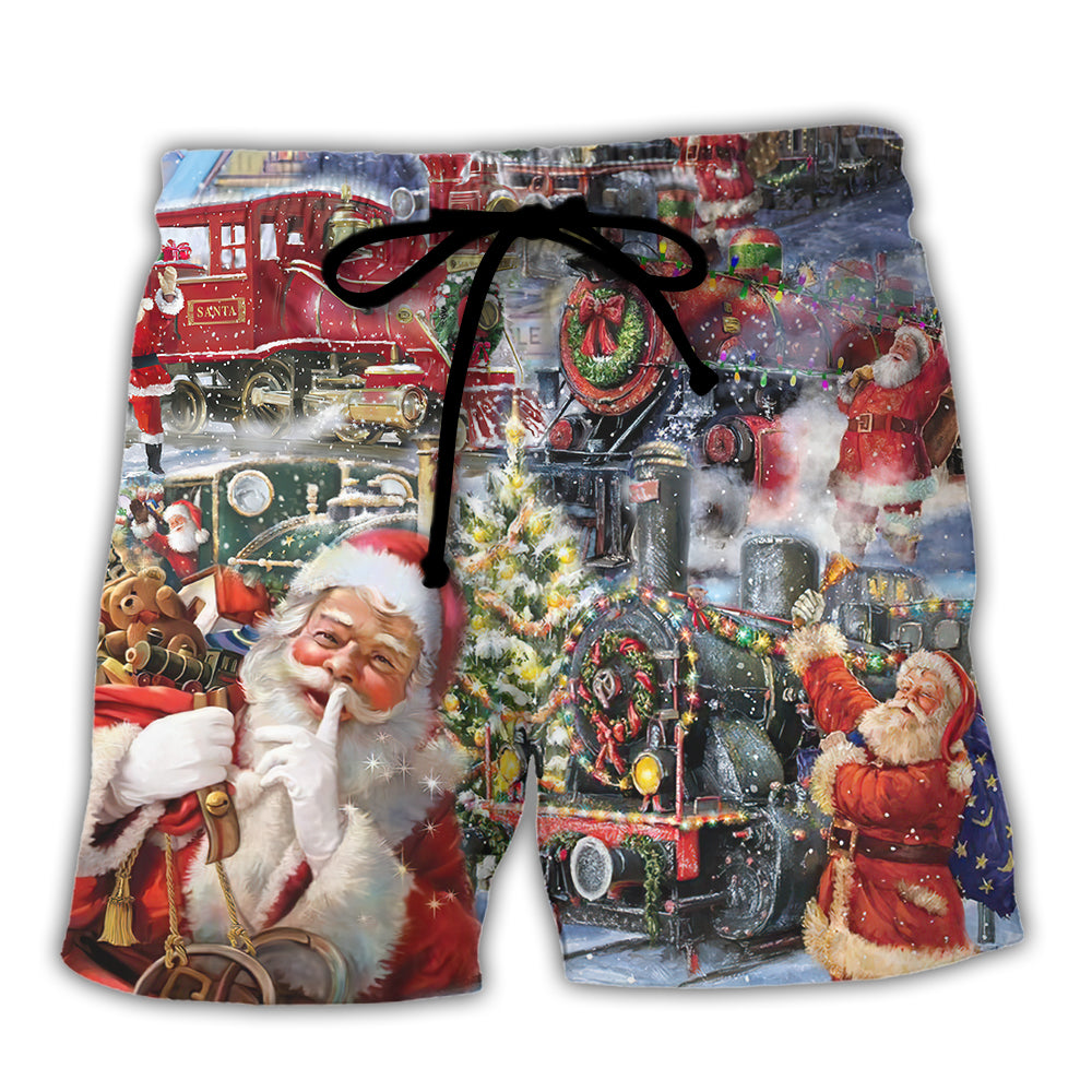 Christmas Train Beach Shorts For Coastal Adventures And Versatile Outdoor Wear