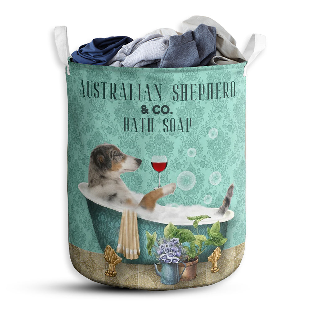 Small Size Australian Shepherd Dog And Bath Soap Laundry Basket For Bathroom Bedroom Storage