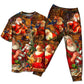 Playful Santa Christmas Gift Delivery Short Sleeve Pajamas Set For Holiday Bedtime And Cozy Home Wear