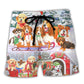 Dog Snowman Christmas Tree Beach Shorts Pattern View For Warm Weather Holiday Outfits