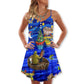 Christmas Fishing Lover Happy Holiday V-Neck Sleeveless Cami Dress For Vacations And Casual Warm Weather Wear