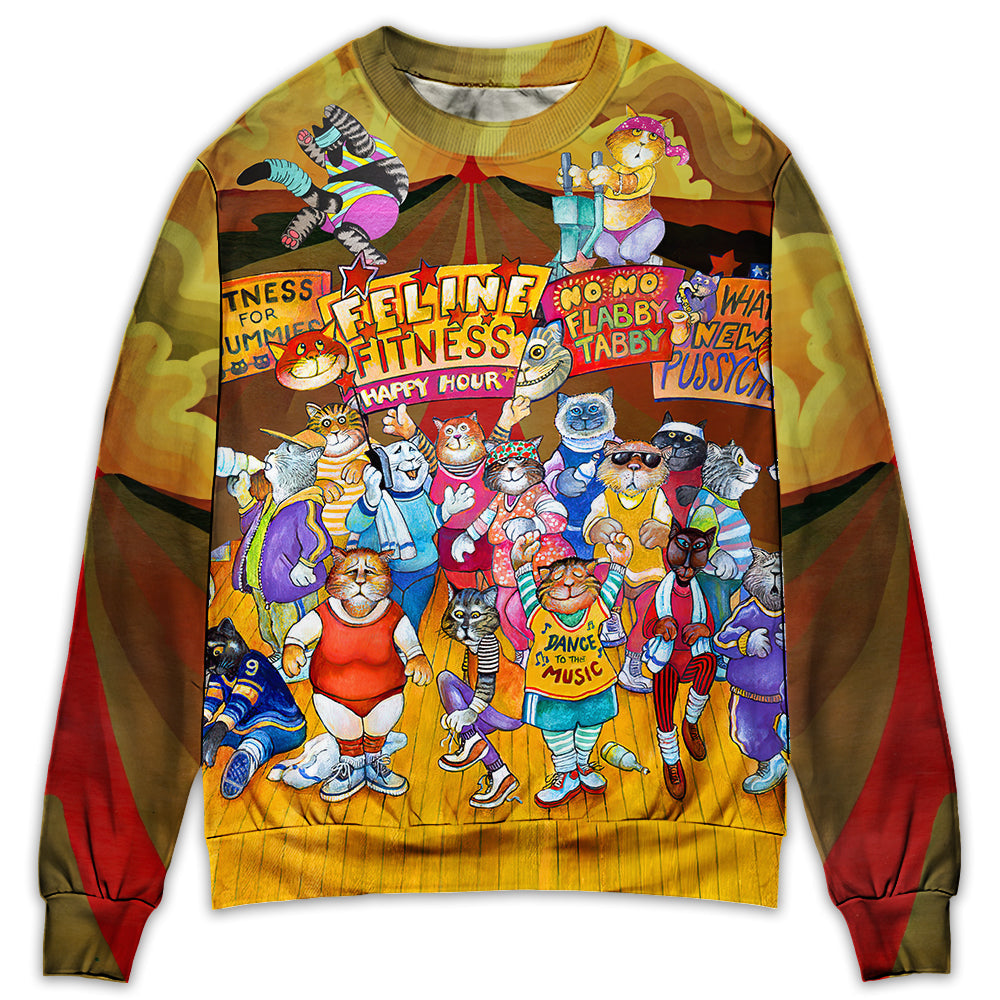 Funny Cat Aerobics Instructor Sweater For Nature Inspired Fashion Events And Relaxed Everyday Comfort