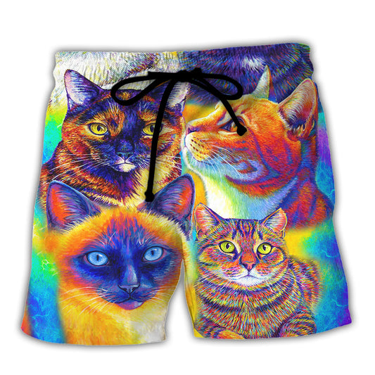 Cat Love Life Colorful Artistic Style Beach Shorts For Relaxed Warm Weather Wear