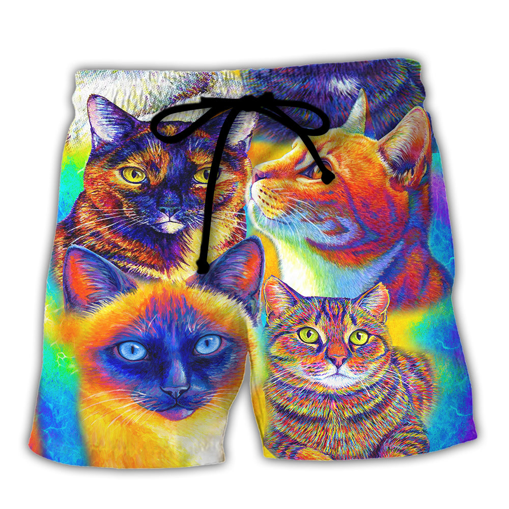 Colorful Cat Beach Shorts For Beach Days And Travel Ready Comfort