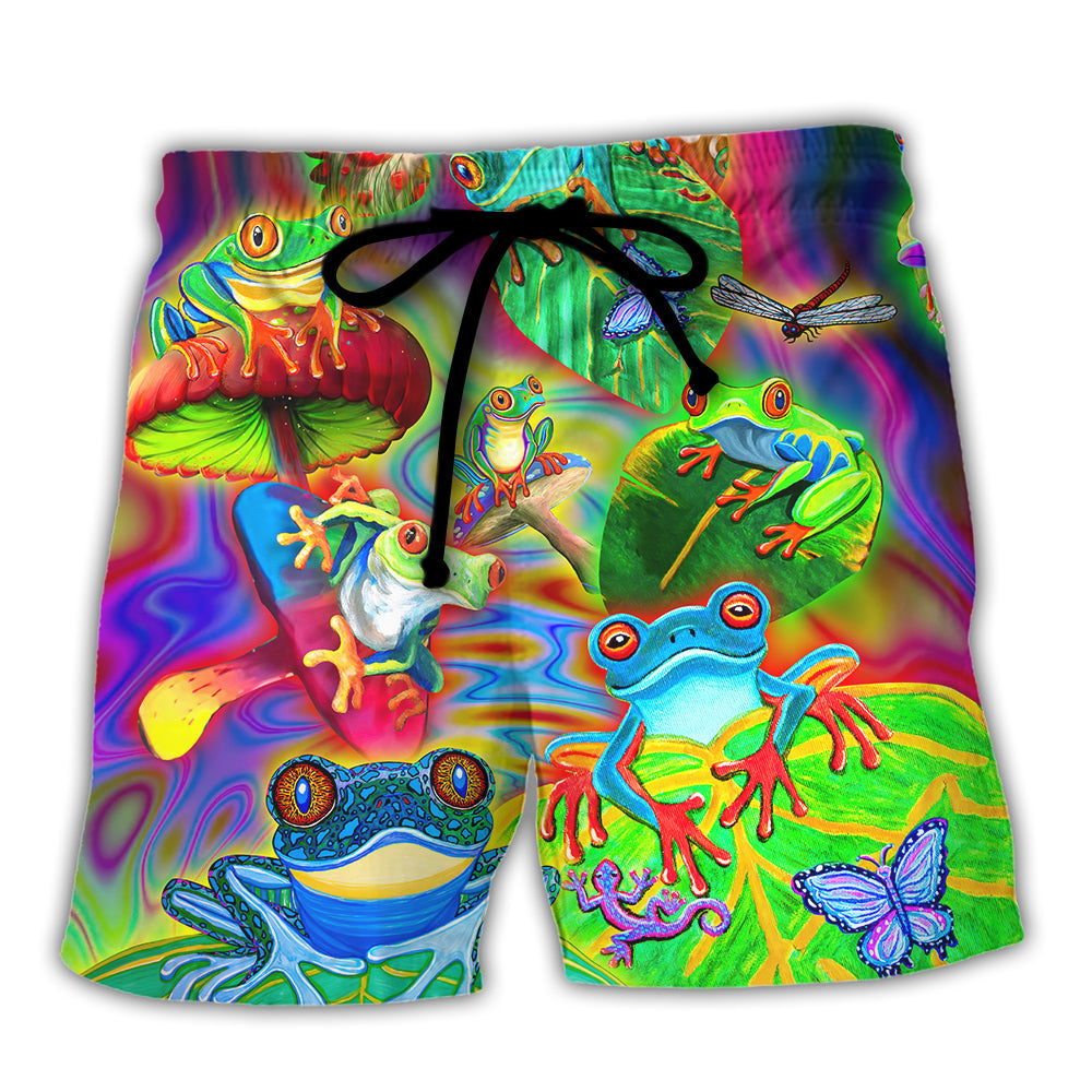 Frog Tropical Colorful Fun Day Beach Shorts Design Detail For Resort And Beach Day Style